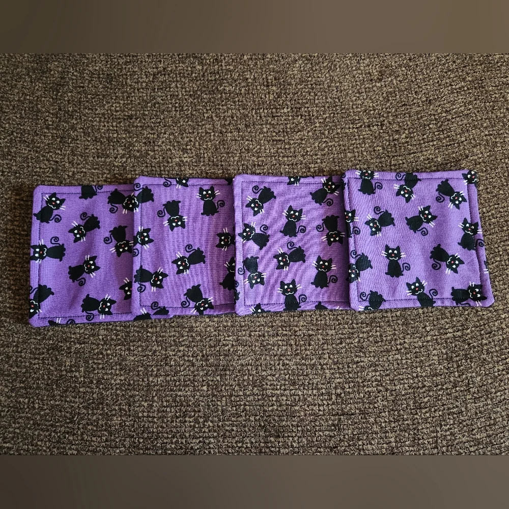Halloween Coasters Set Of 4 Black Cats Purple New